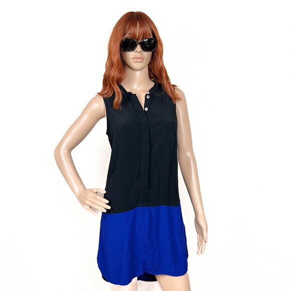 Madewell Colorblock Sleeveless Shirtdress Tunic Summer Black Royal Blue Sz XS - Picture 2 of 8